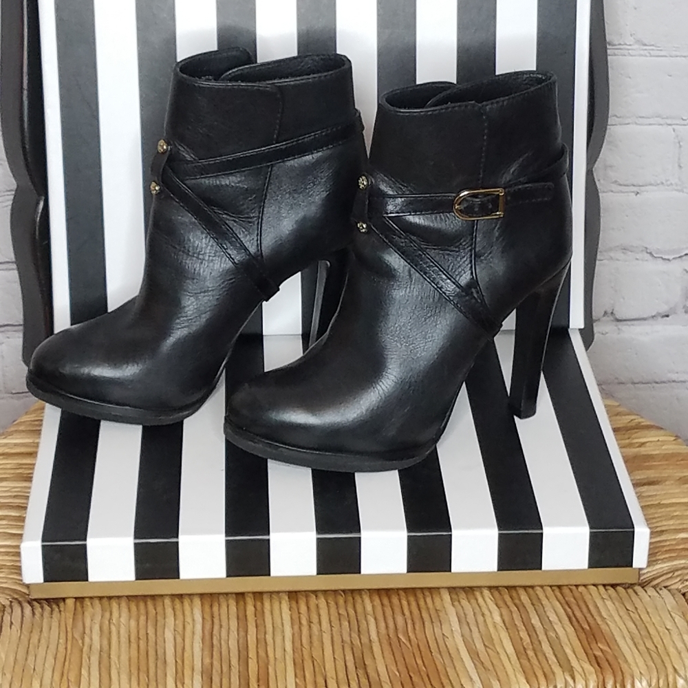 Tory Burch Ankle Booties Heels Blk Leather Size 7